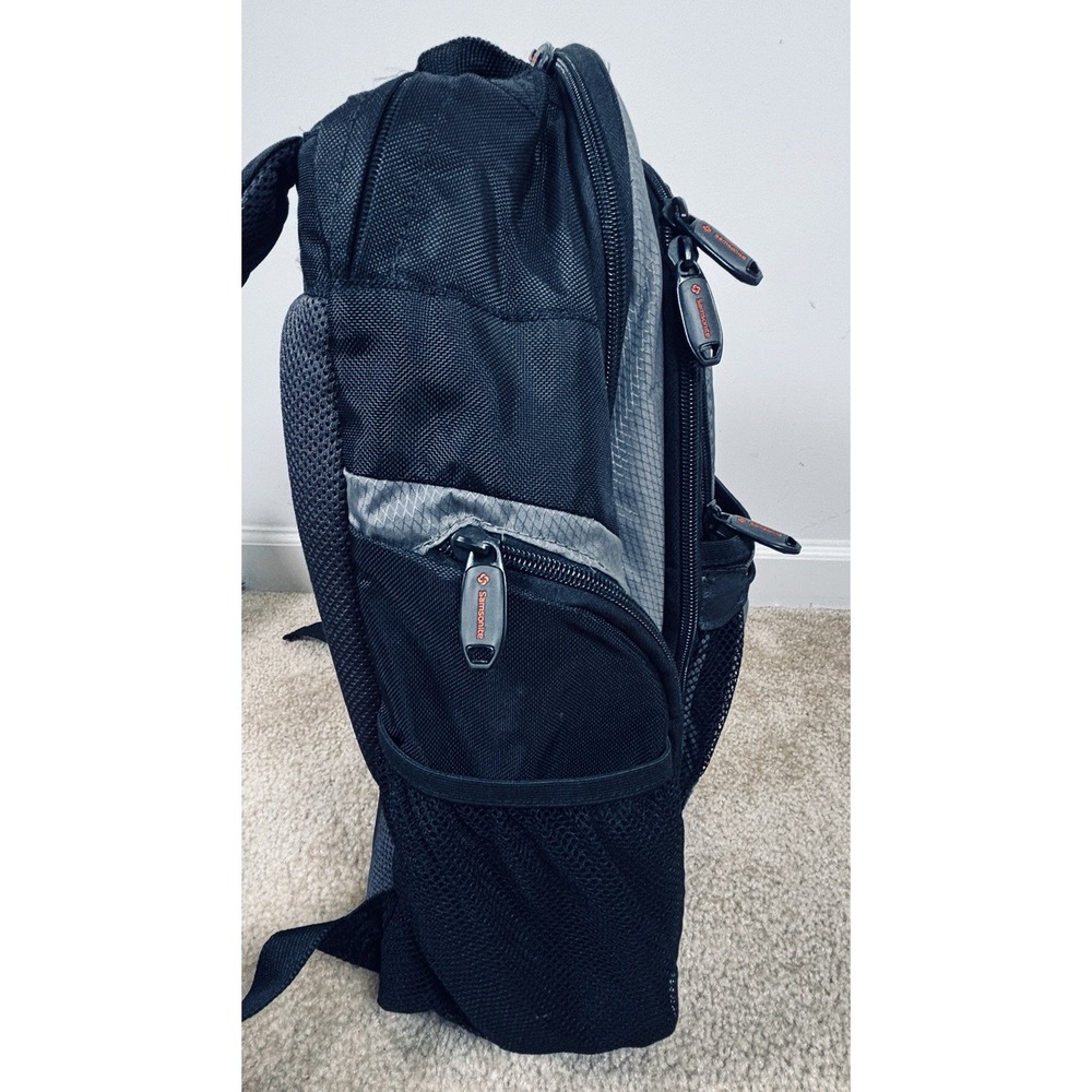 Samsonite Black Gray 17" Sport Backpack 2 Strap Men's Nylon Bag - Picture 4 of 16